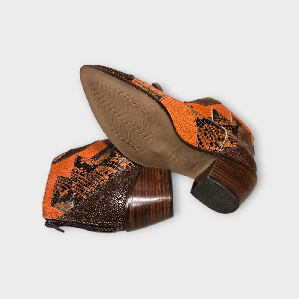 Stylish Patchwork Ankle Boots - Brown And Orange - image 6